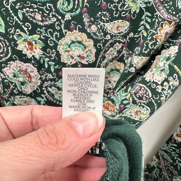 J Jill high neck green paisley cottagecore boho long sleeve cotton woman tee S - Picture 7 of 12